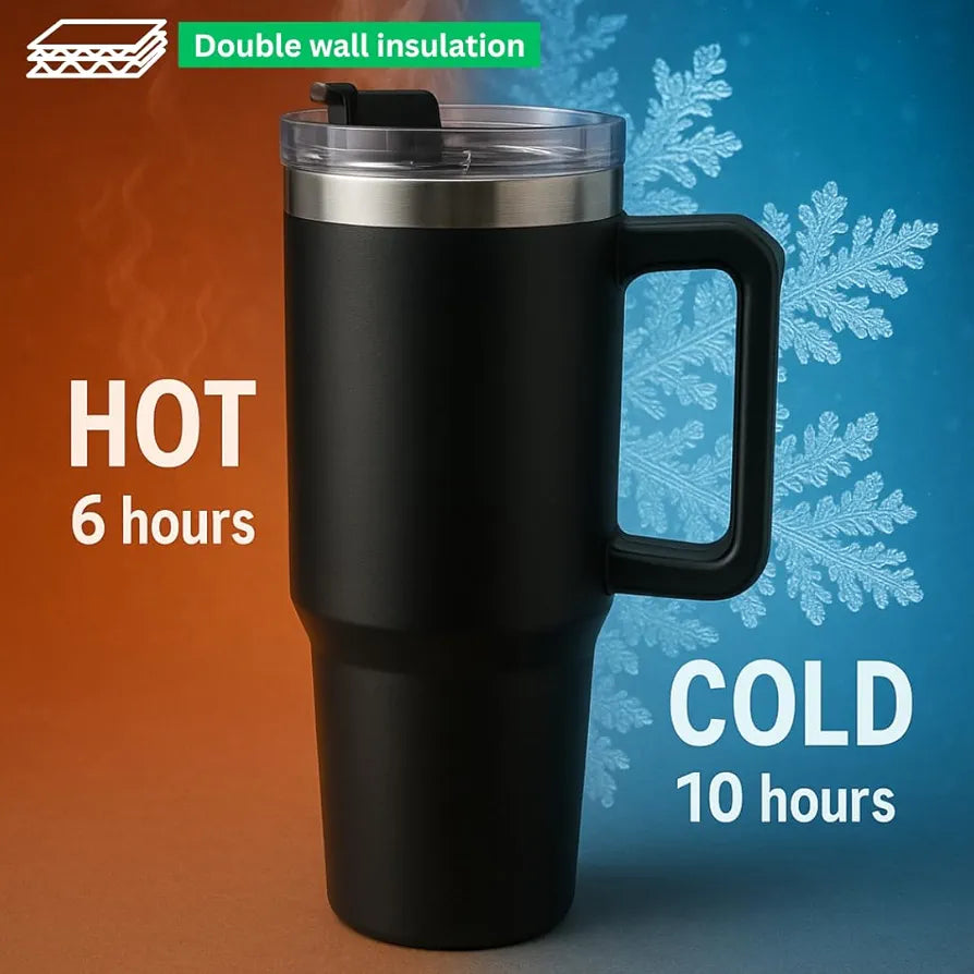 1200ml Stainless Steel Insulated Tumbler with Handle & Straw Lid | Double Wall Vacuum Flask | Custom Bulk Corporate Gift”