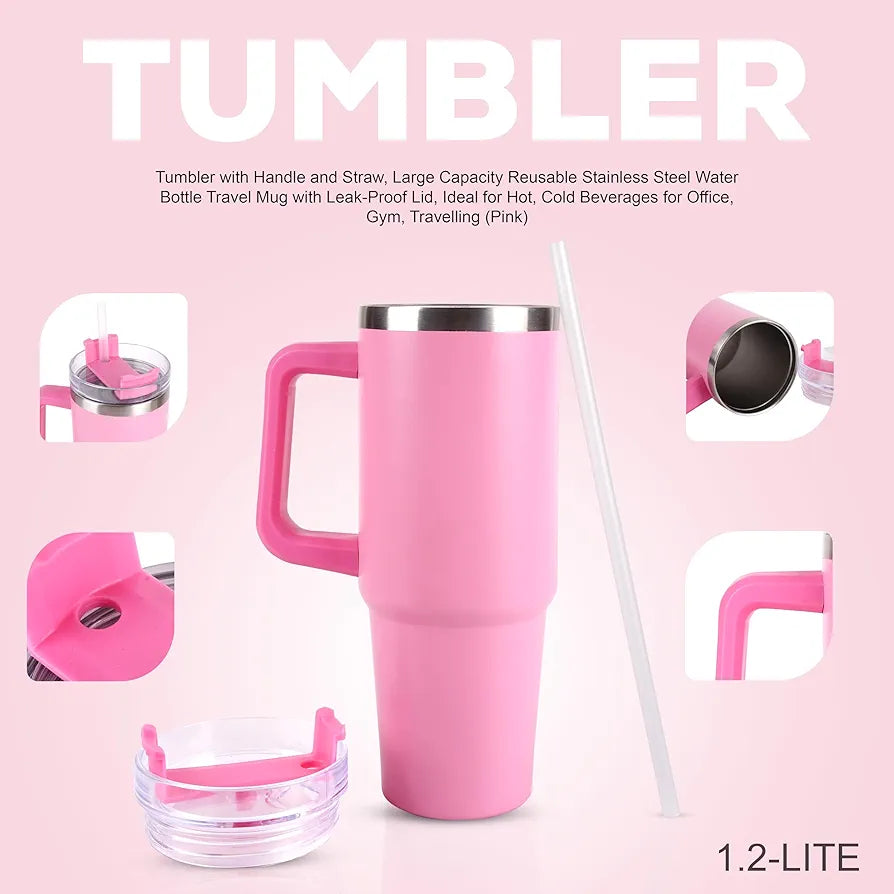 1200ml Stainless Steel Insulated Tumbler with Handle & Straw Lid | Double Wall Vacuum Flask | Custom Bulk Corporate Gift”
